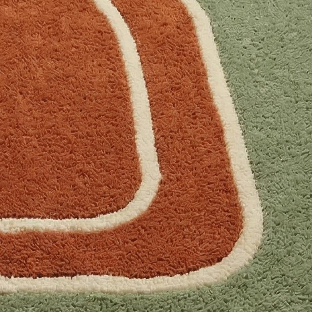 Hand Tufted Oval Area Rug Green and Terracotta Abstract Design