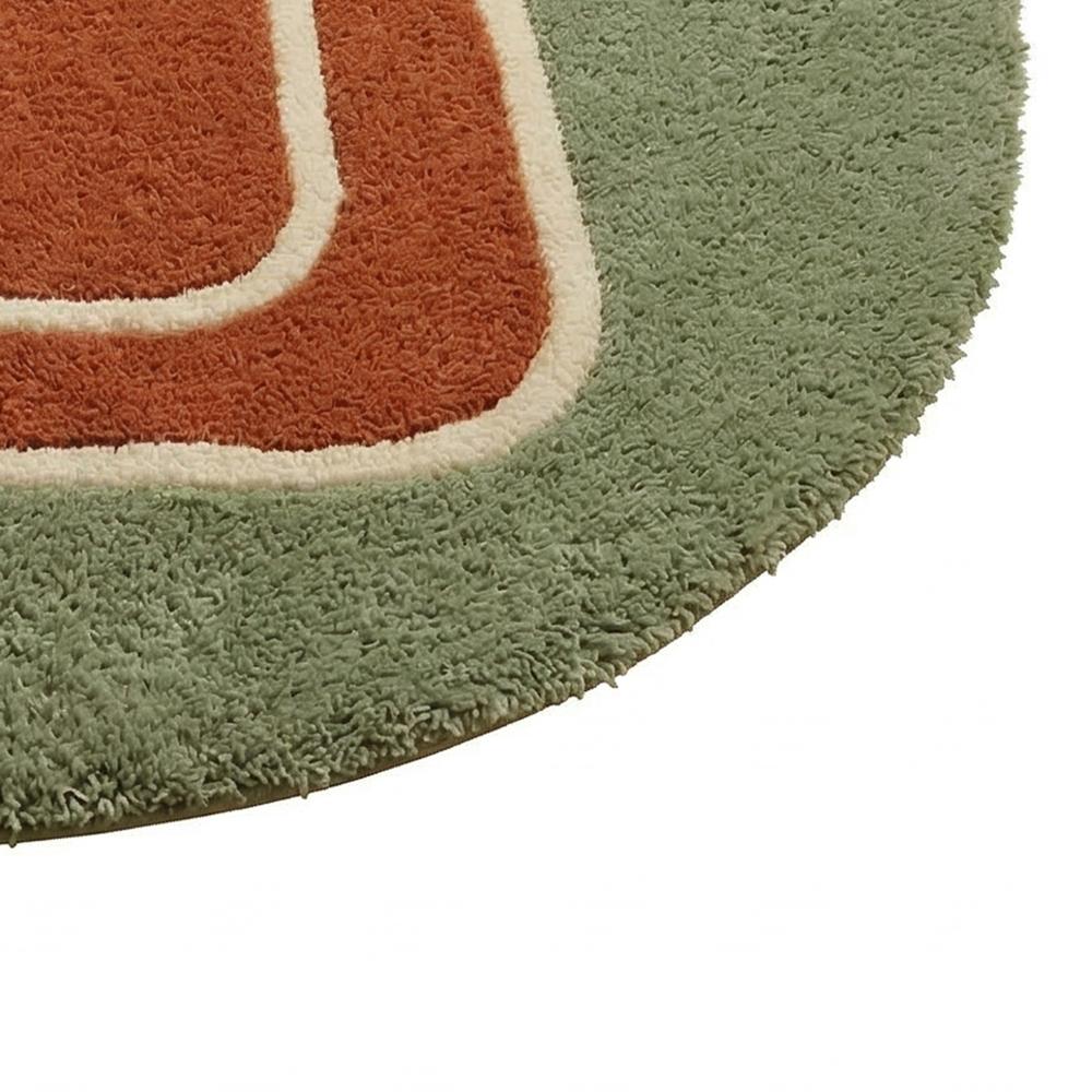 Hand Tufted Oval Area Rug Green and Terracotta Abstract Design