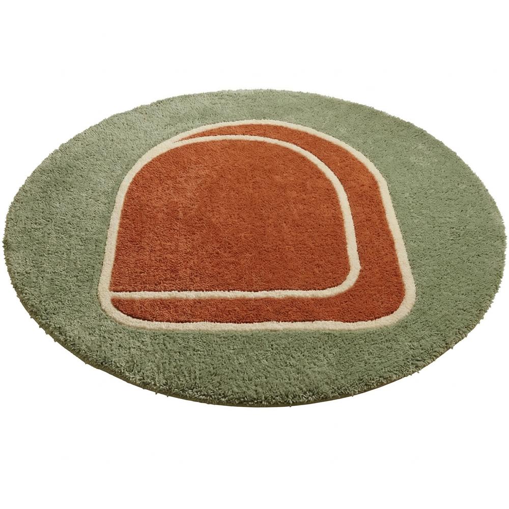 Hand Tufted Oval Area Rug Green and Terracotta Abstract Design