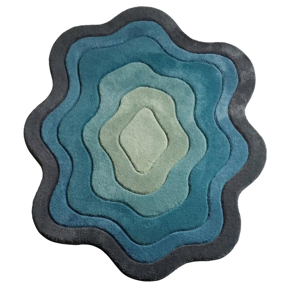 MAKE PLEASE TAITAL Hand Tufted Wave Shape Area Rug Blue Green Abstract Design
