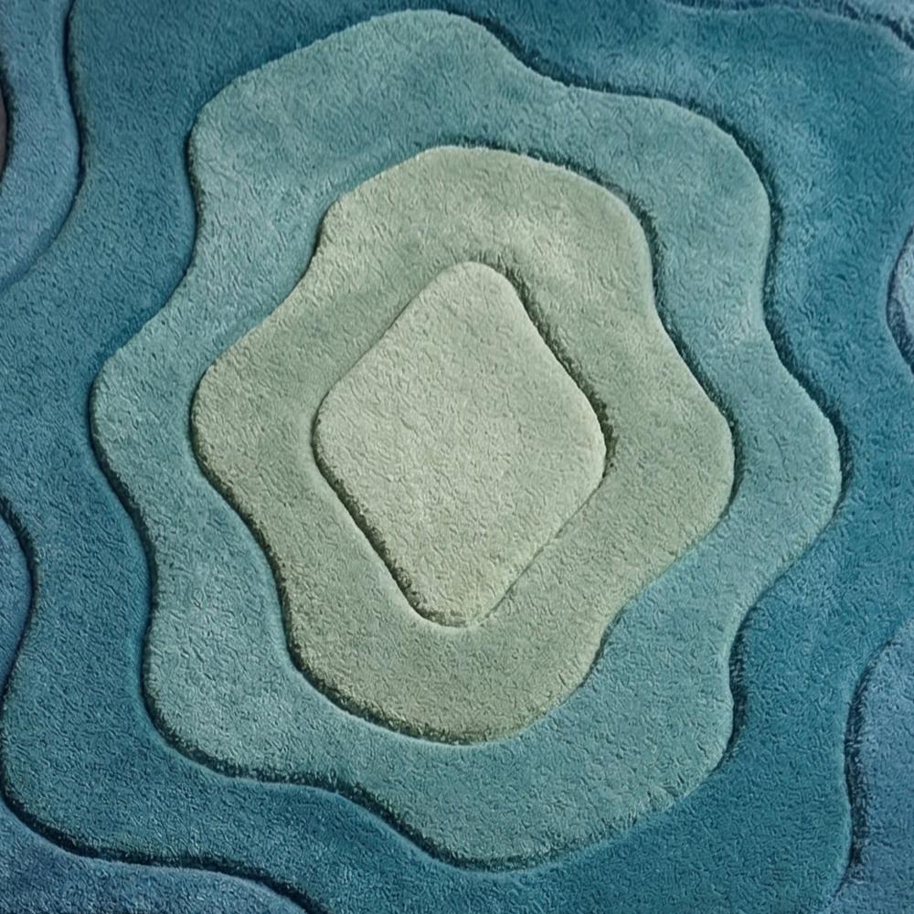 MAKE PLEASE TAITAL Hand Tufted Wave Shape Area Rug Blue Green Abstract Design