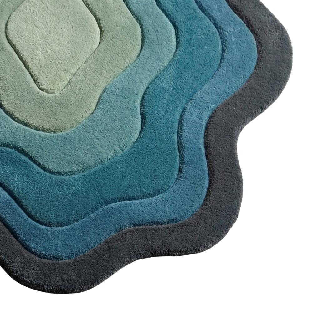 MAKE PLEASE TAITAL Hand Tufted Wave Shape Area Rug Blue Green Abstract Design