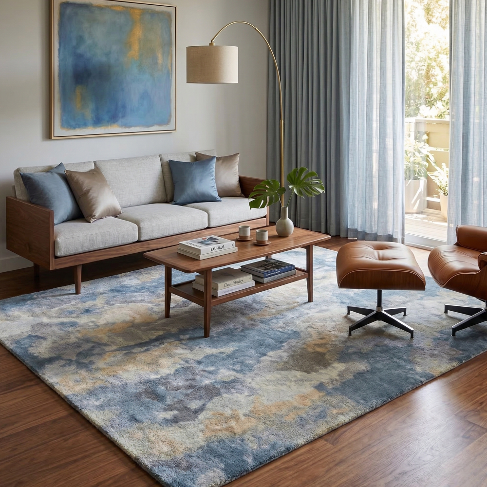 MAKE PLEASE TAITAL Hand Tufted Abstract Area Rug Blue Gray Beige Modern Design