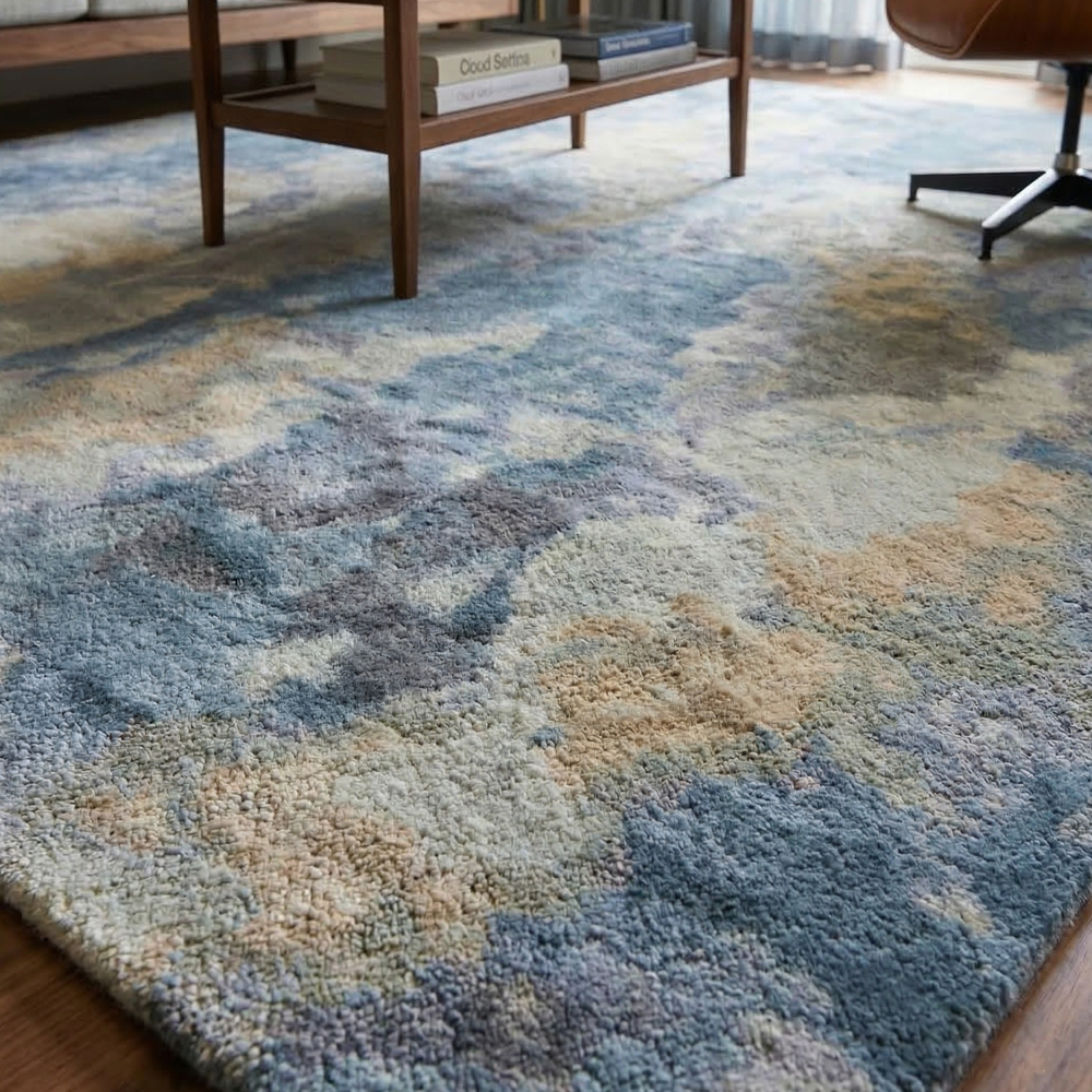 MAKE PLEASE TAITAL Hand Tufted Abstract Area Rug Blue Gray Beige Modern Design
