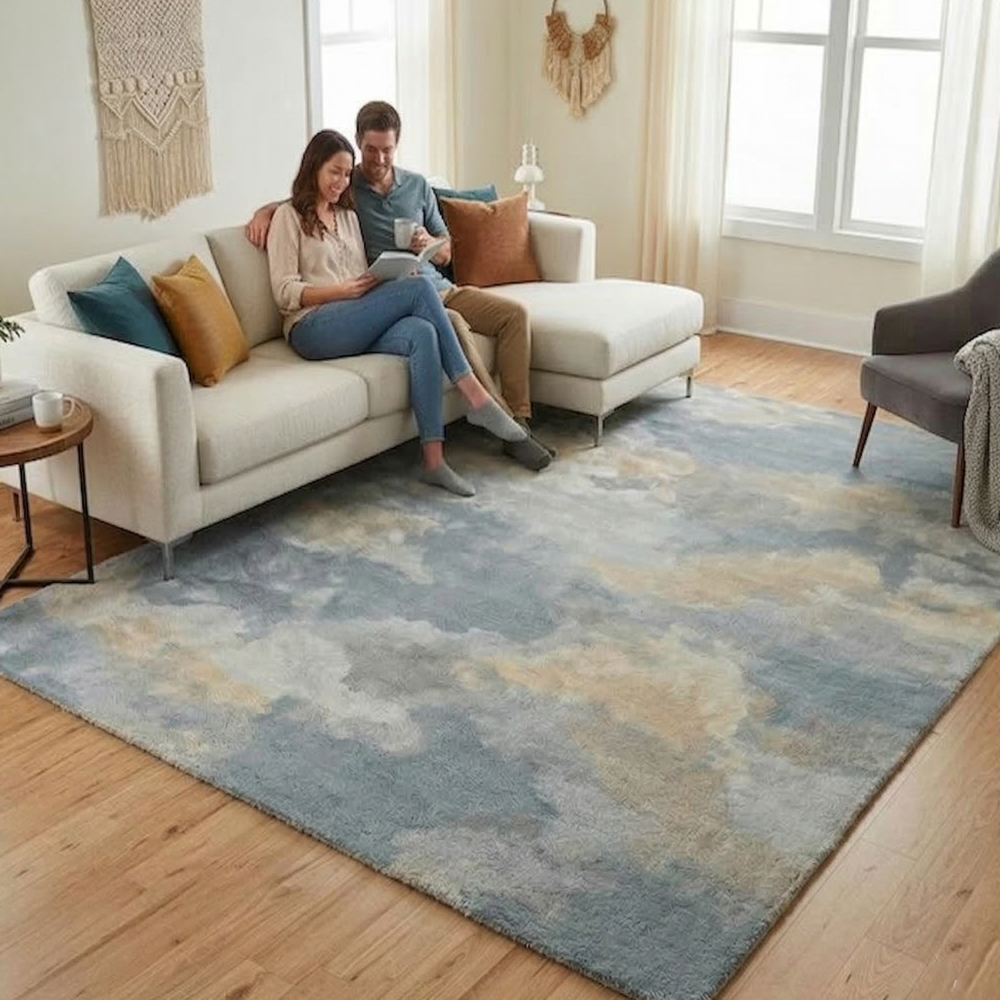 MAKE PLEASE TAITAL Hand Tufted Abstract Area Rug Blue Gray Beige Modern Design
