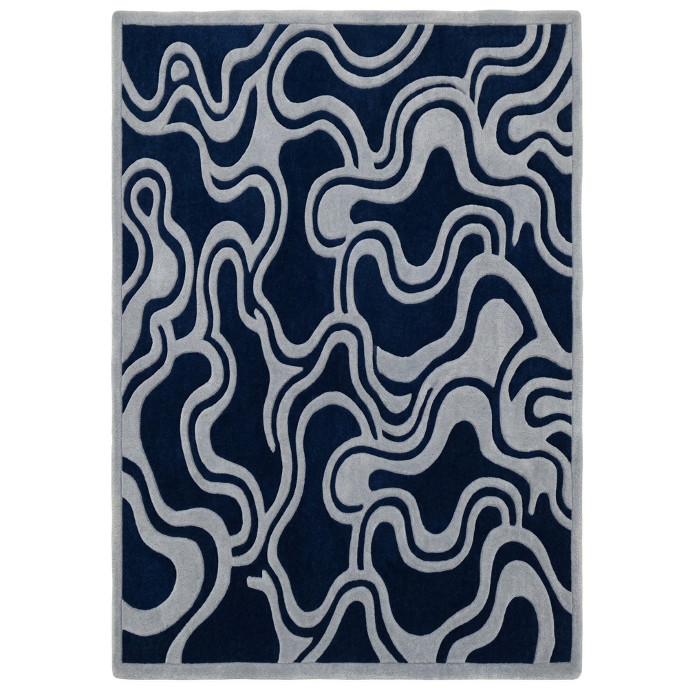 Hand Tufted Abstract Area Rug Navy and Gray Modern Design