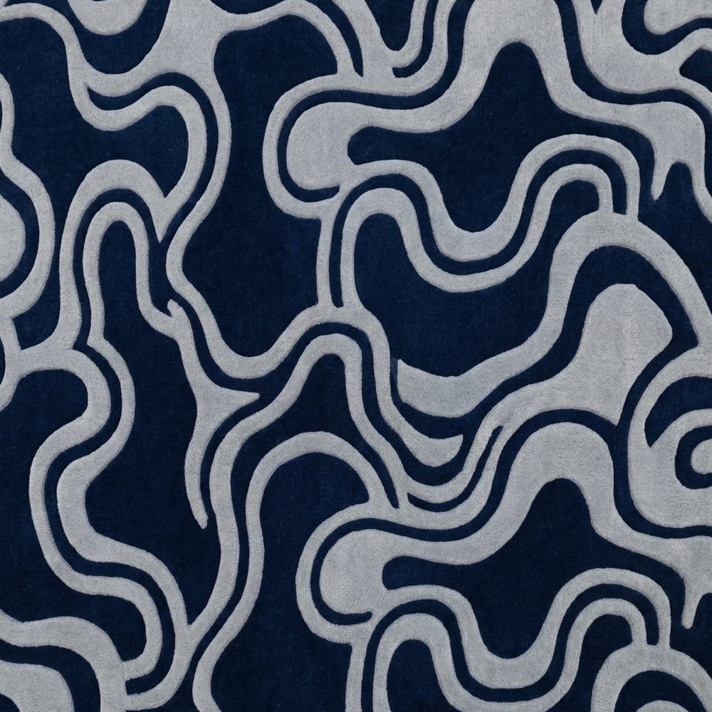 Hand Tufted Abstract Area Rug Navy and Gray Modern Design