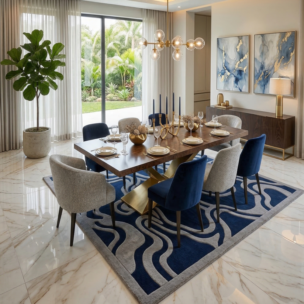 Hand Tufted Abstract Area Rug Navy and Gray Modern Design