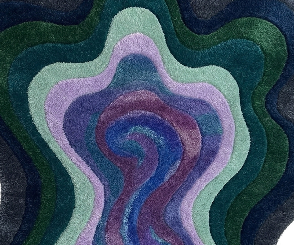 Hand Tufted Irregular Shape Area Rug Blue Green and Purple Abstract Design