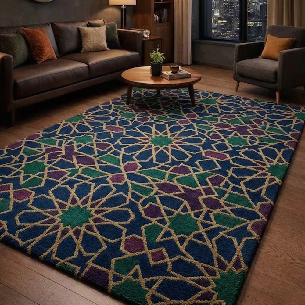 Royal Blue & Emerald Moroccan Geometric Area Rug