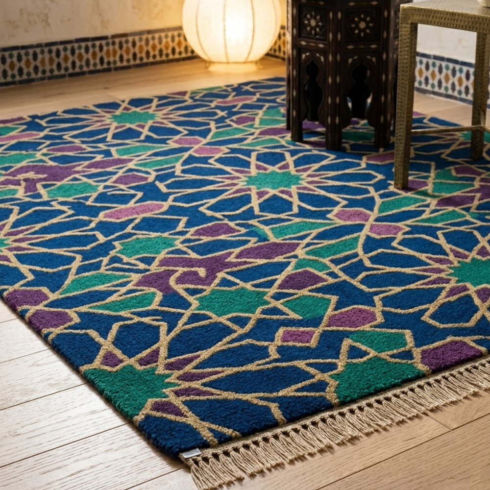 Royal Blue & Emerald Moroccan Geometric Area Rug