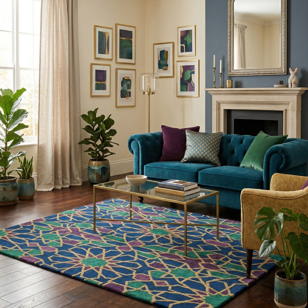 Royal Blue & Emerald Moroccan Geometric Area Rug