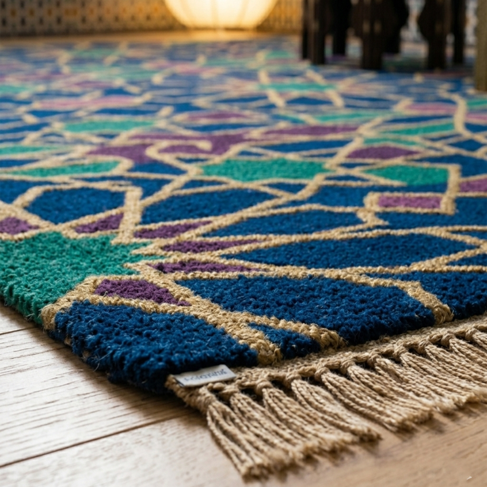 Royal Blue & Emerald Moroccan Geometric Area Rug