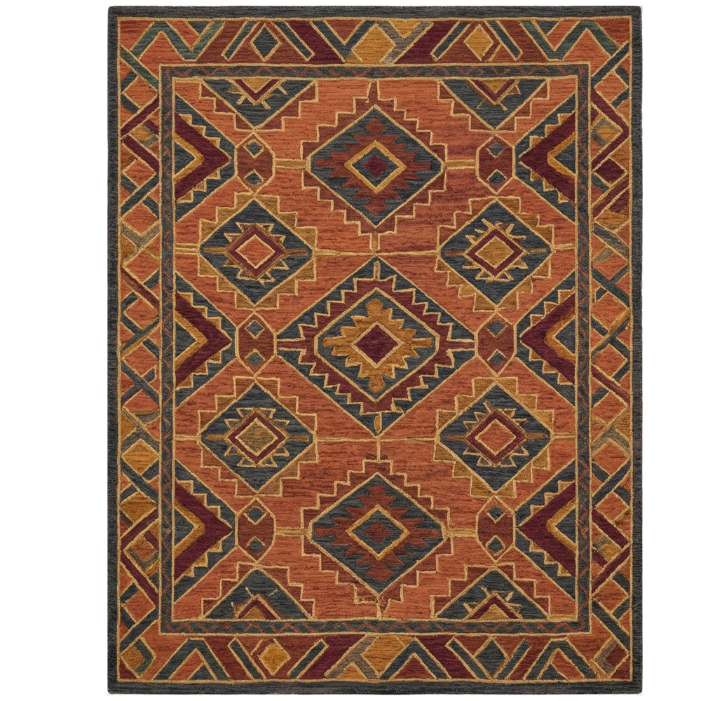 Rust Orange & Charcoal Geometric Tribal Area Rug