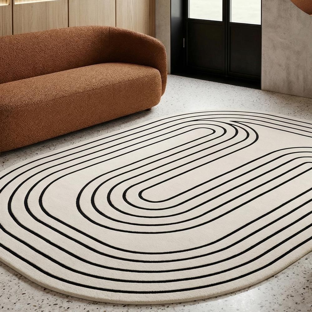 Modern Black & Beige Abstract Line Area Rug