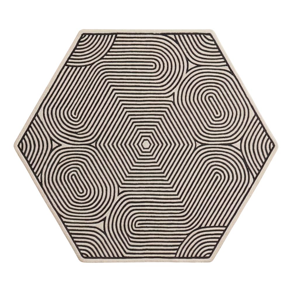 Modern Black & Cream Geometric Hexagon Area Rug