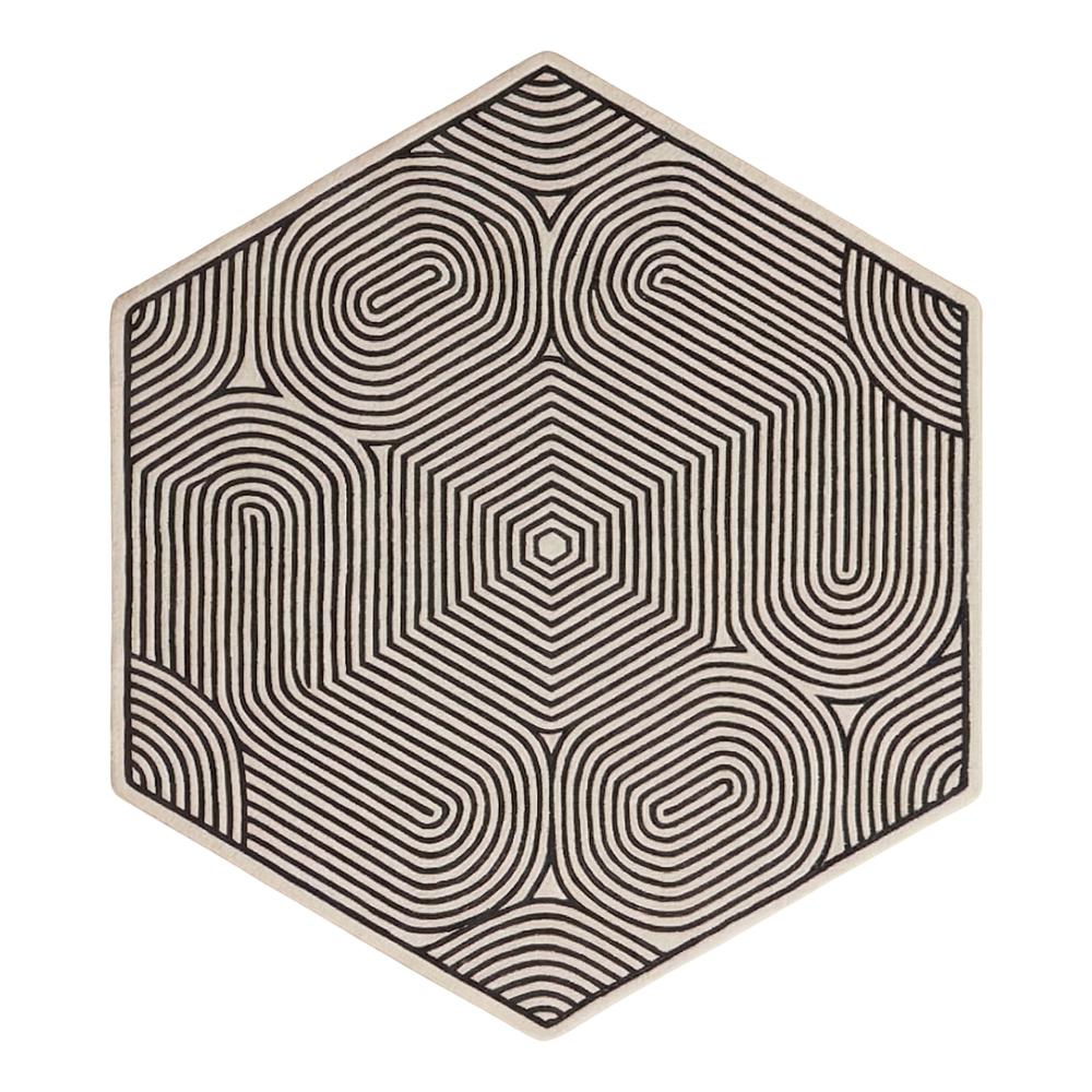 Modern Black & Cream Geometric Hexagon Area Rug