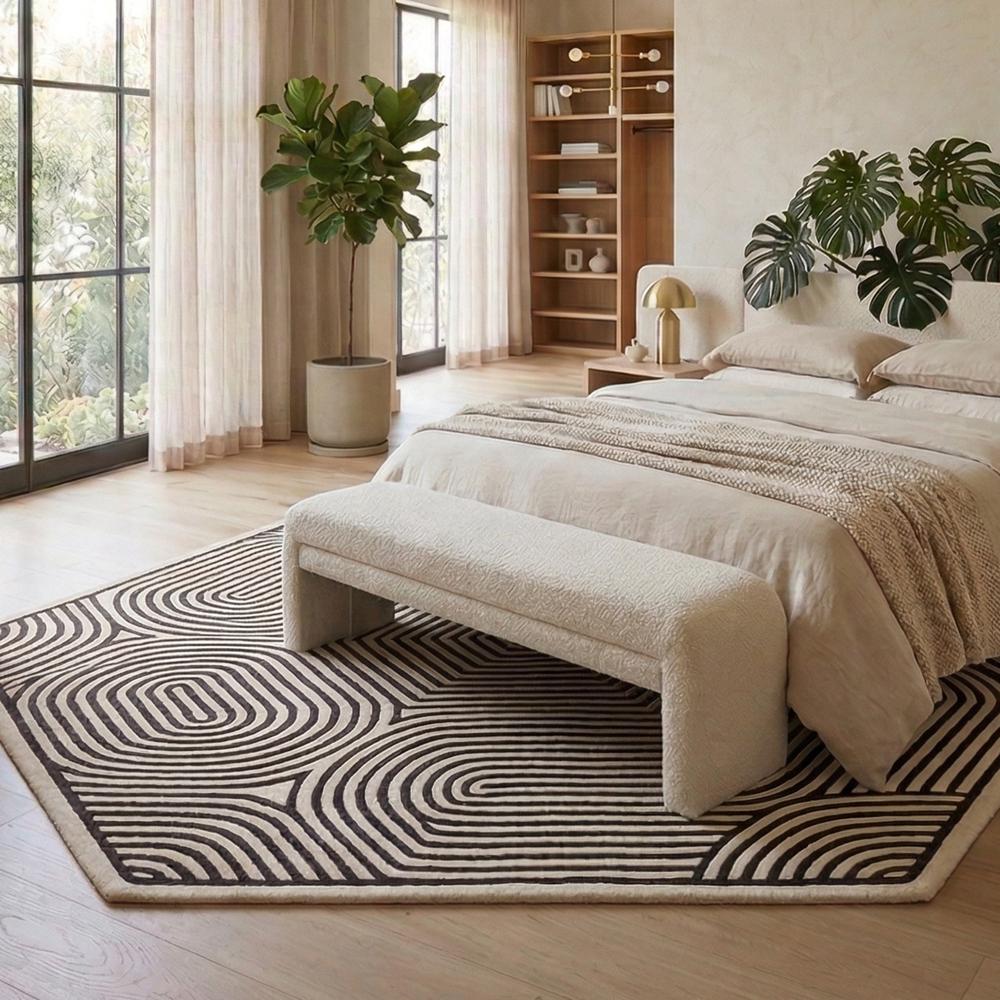 Modern Black & Cream Geometric Hexagon Area Rug