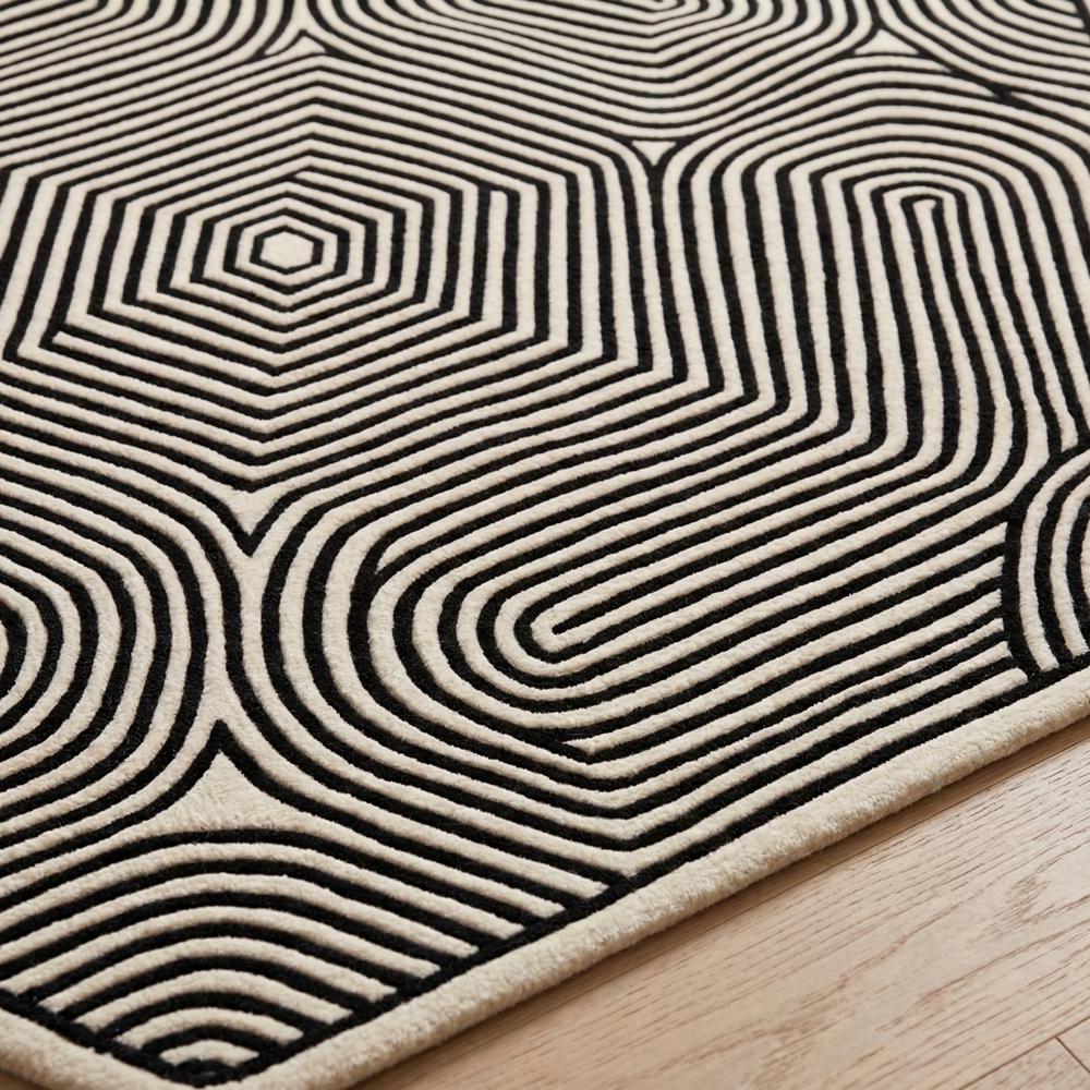Modern Black & Cream Geometric Hexagon Area Rug
