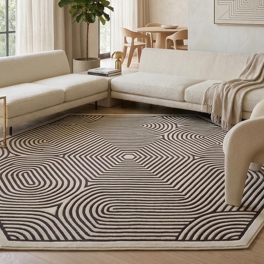 Modern Black & Cream Geometric Hexagon Area Rug