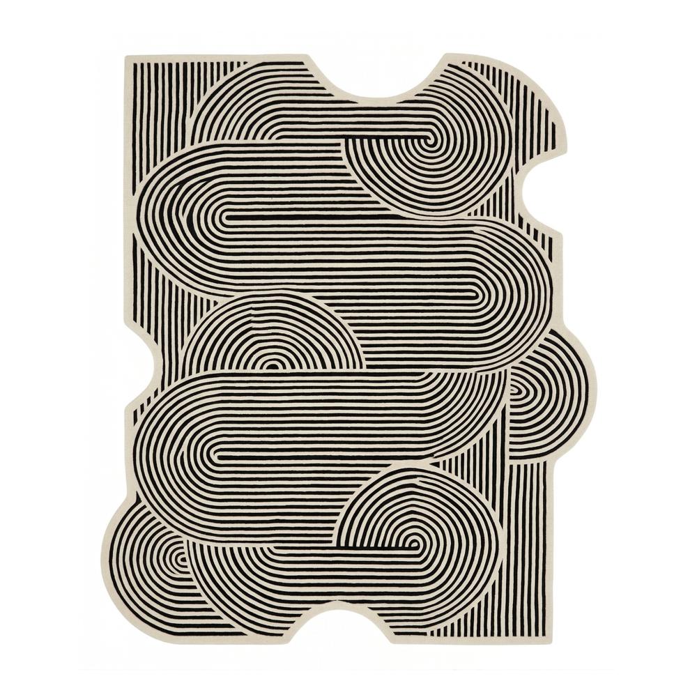 Modern Black & Beige Abstract Irregular Area Rug