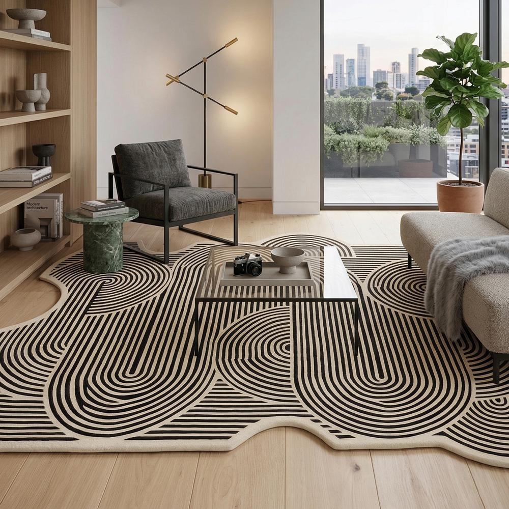 Modern Black & Beige Abstract Irregular Area Rug