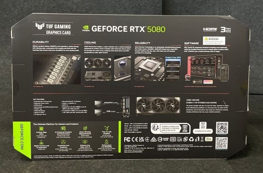 Five Component Graphics Asus Tuf Gaming Nvidia Geforce Rtx 5080 16gb Gddr7 Pcie 5.0 Graphics ...