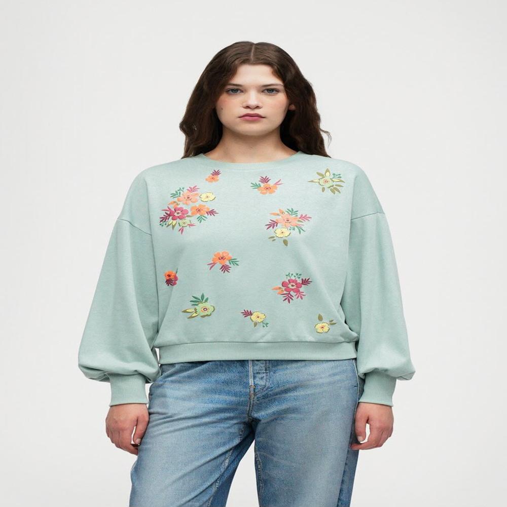 Export Surplus Women Light Blue Floral Printed Sweatshirt - Feature: Cofortable