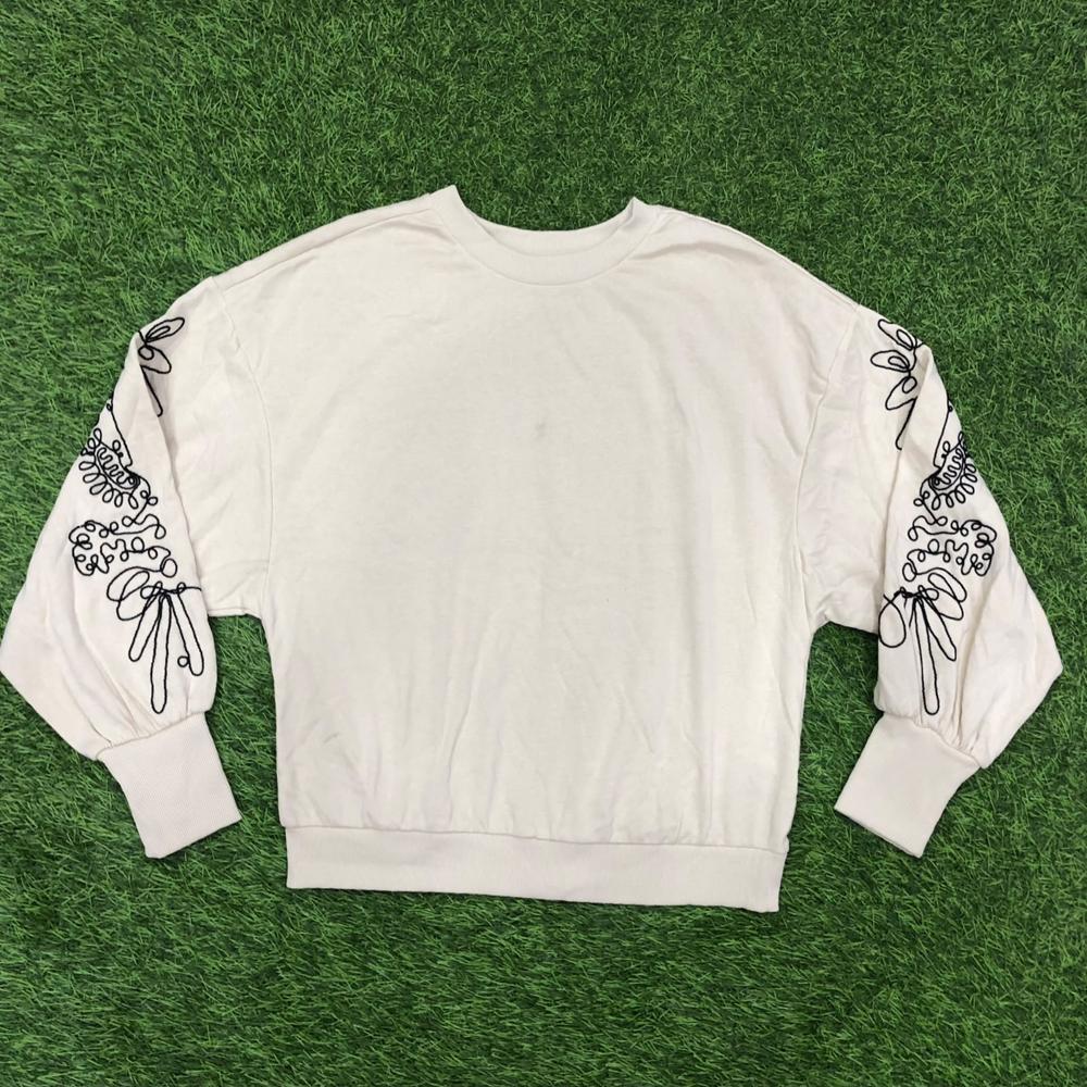 Export Surplus Women Cream Yellow Floral Sleeve Sweatshirt - Design: Printed