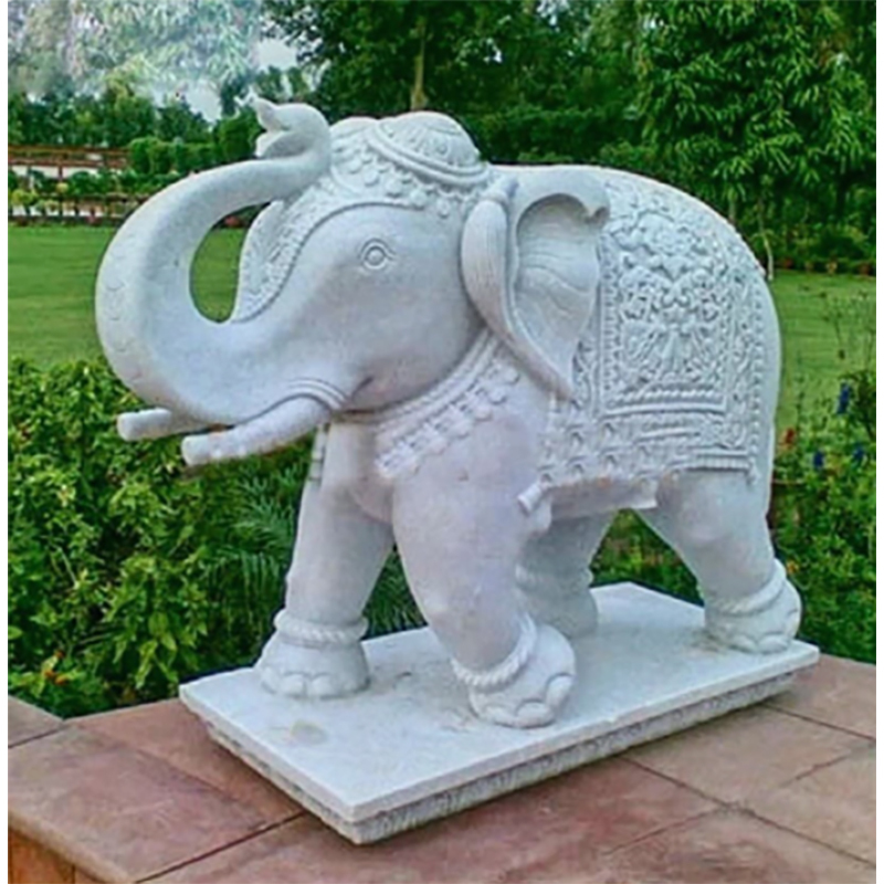 Elephant Statue Marble Floor Standing 600x300x450 mm White