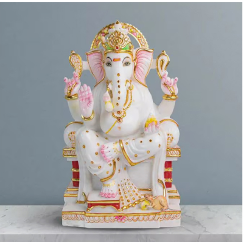 White Ganeshji Marble Statue