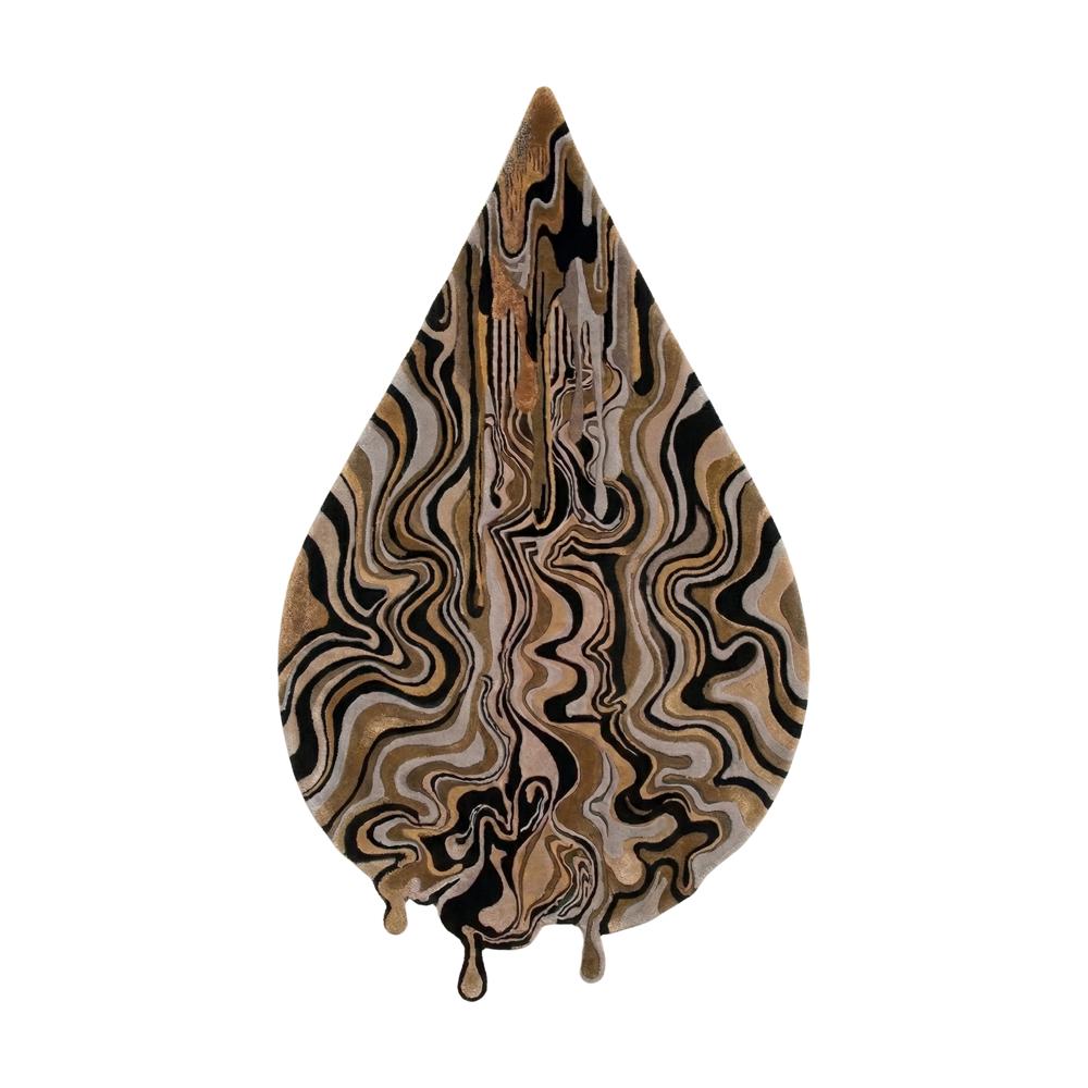 Abstract Teardrop Black & Gold Marble Hand Tufted Rug