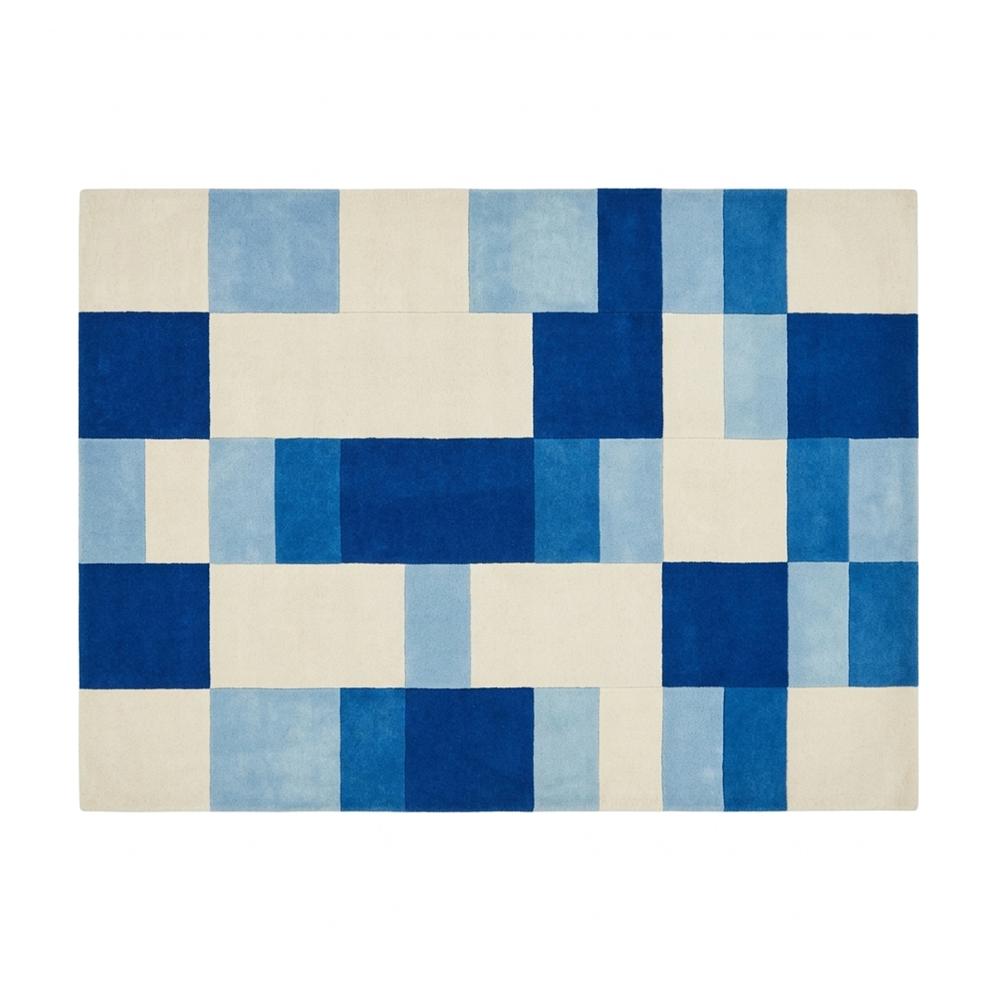 Blue and Cream Geometric Color Block Tufted Area Rug