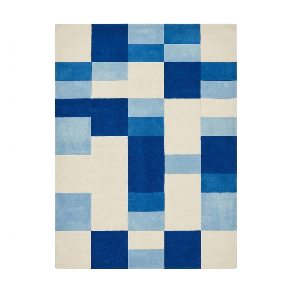 Blue and Cream Geometric Color Block Tufted Area Rug