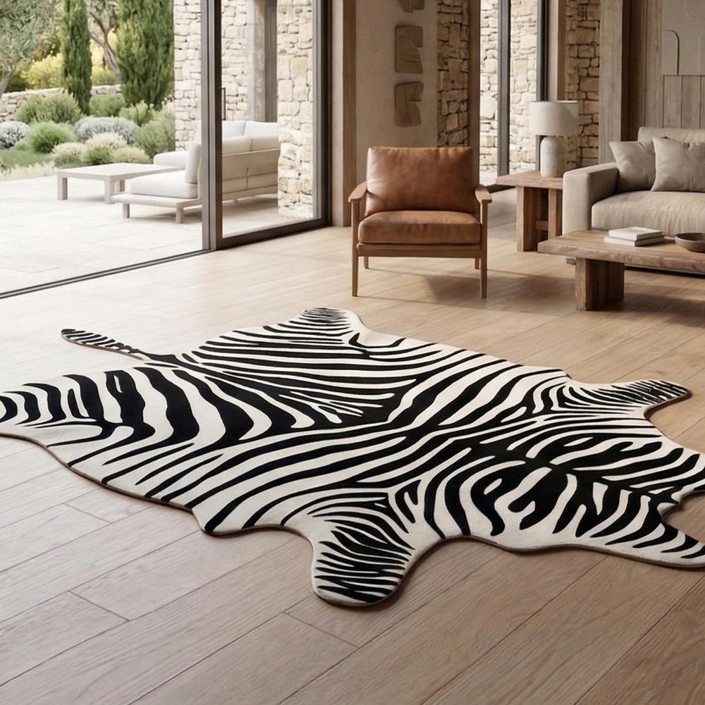 Modern Zebra Print Hand Tufted Faux Animal Hide Rug