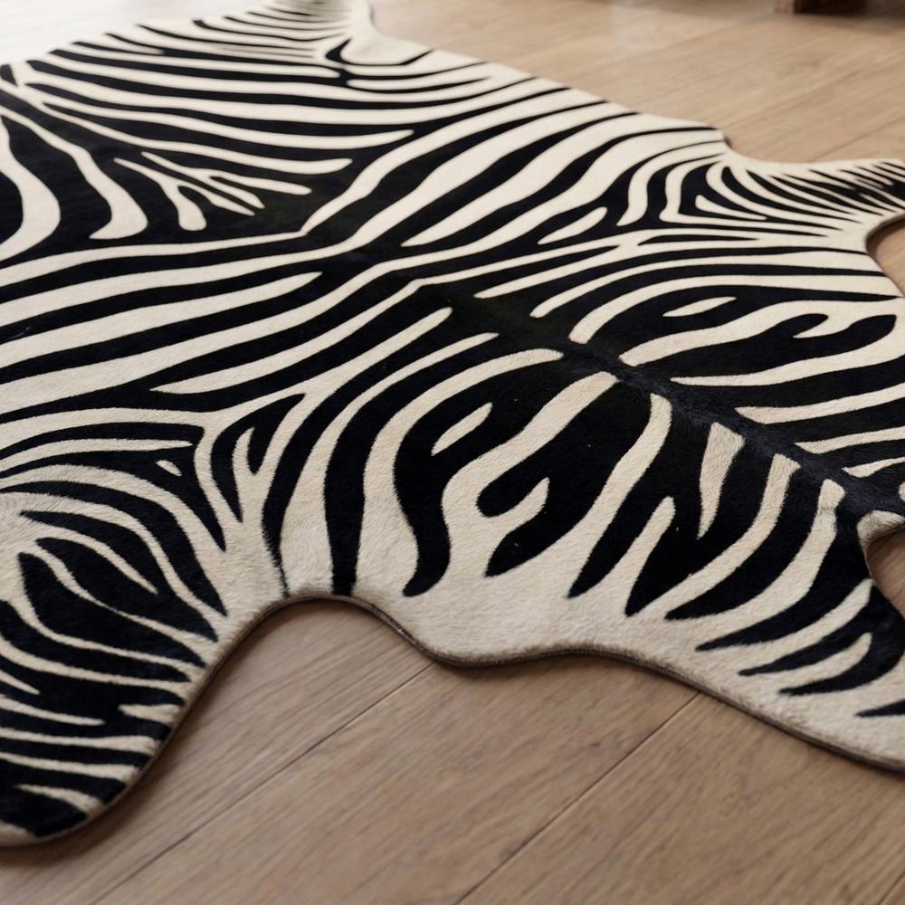 Modern Zebra Print Hand Tufted Faux Animal Hide Rug
