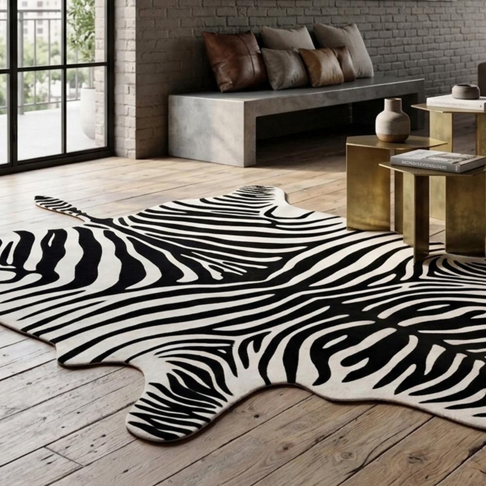 Modern Zebra Print Hand Tufted Faux Animal Hide Rug