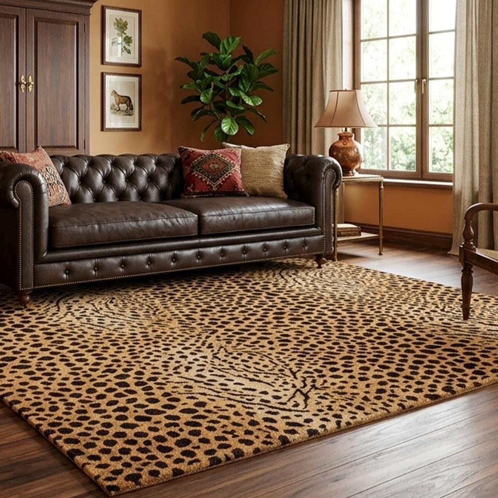Hand-Tufted Leopard Spotted Animal Print Wool Area Rug