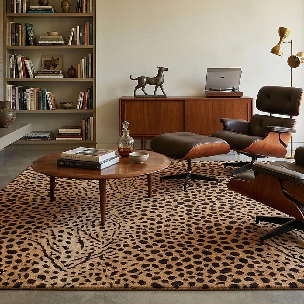 Hand-Tufted Leopard Spotted Animal Print Wool Area Rug