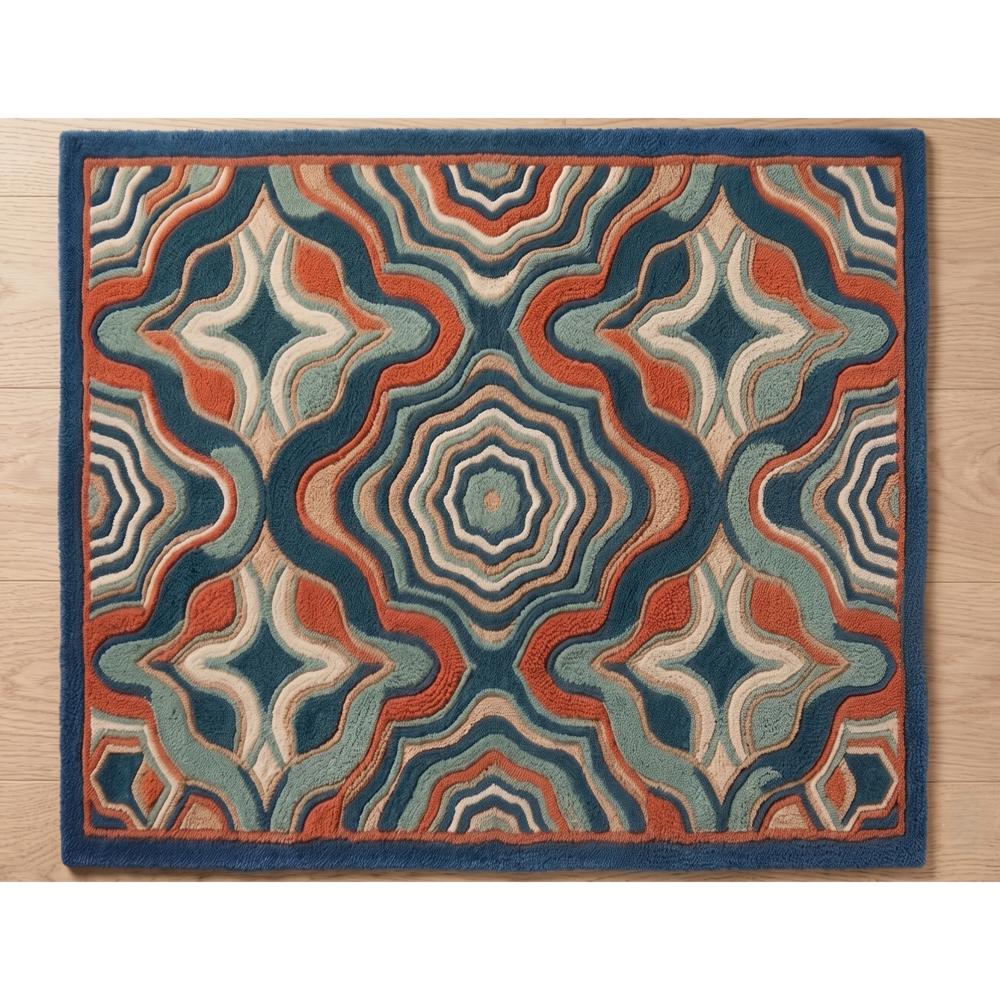 Modern Abstract Geometric Wool Rug in Blue & Orange