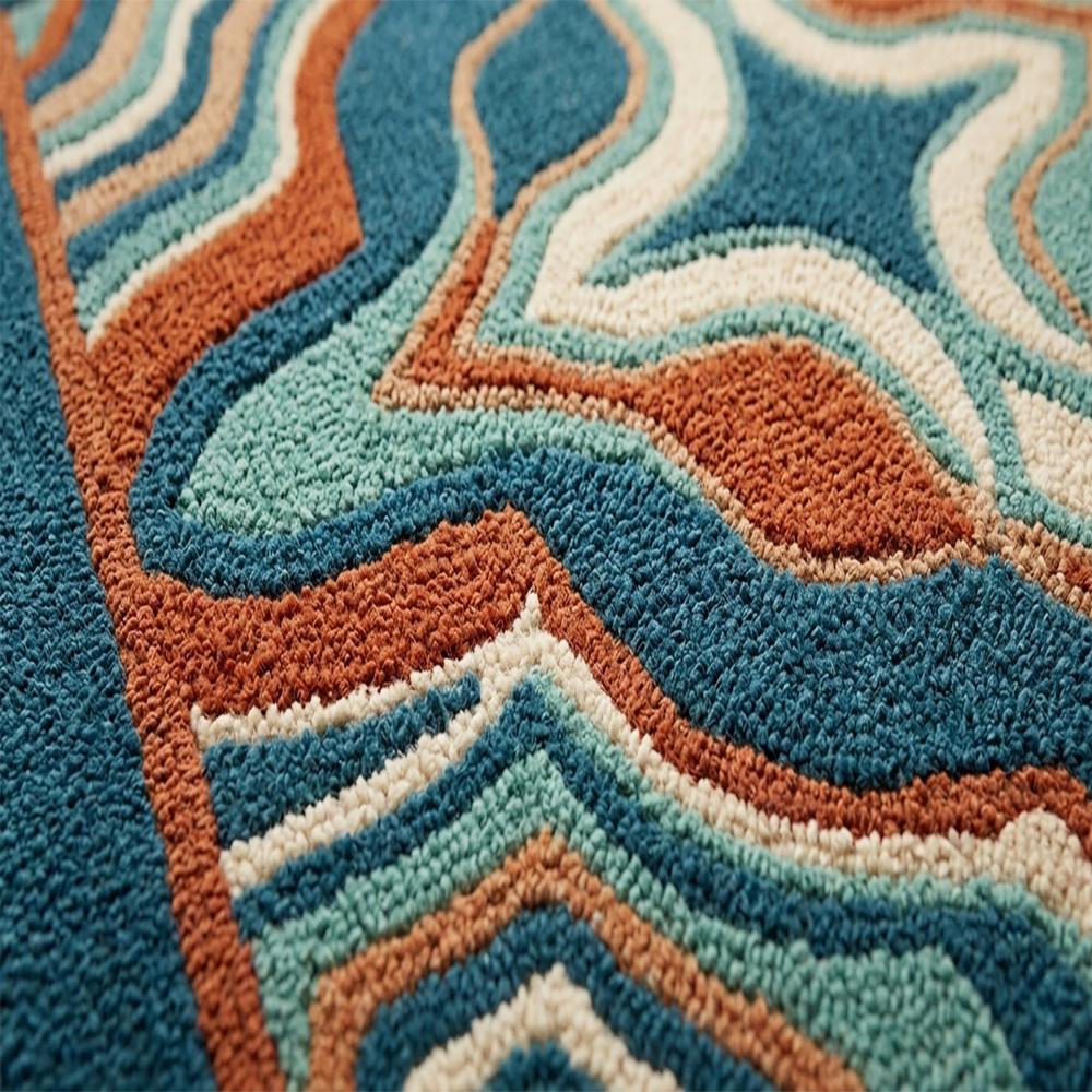 Modern Abstract Geometric Wool Rug in Blue & Orange