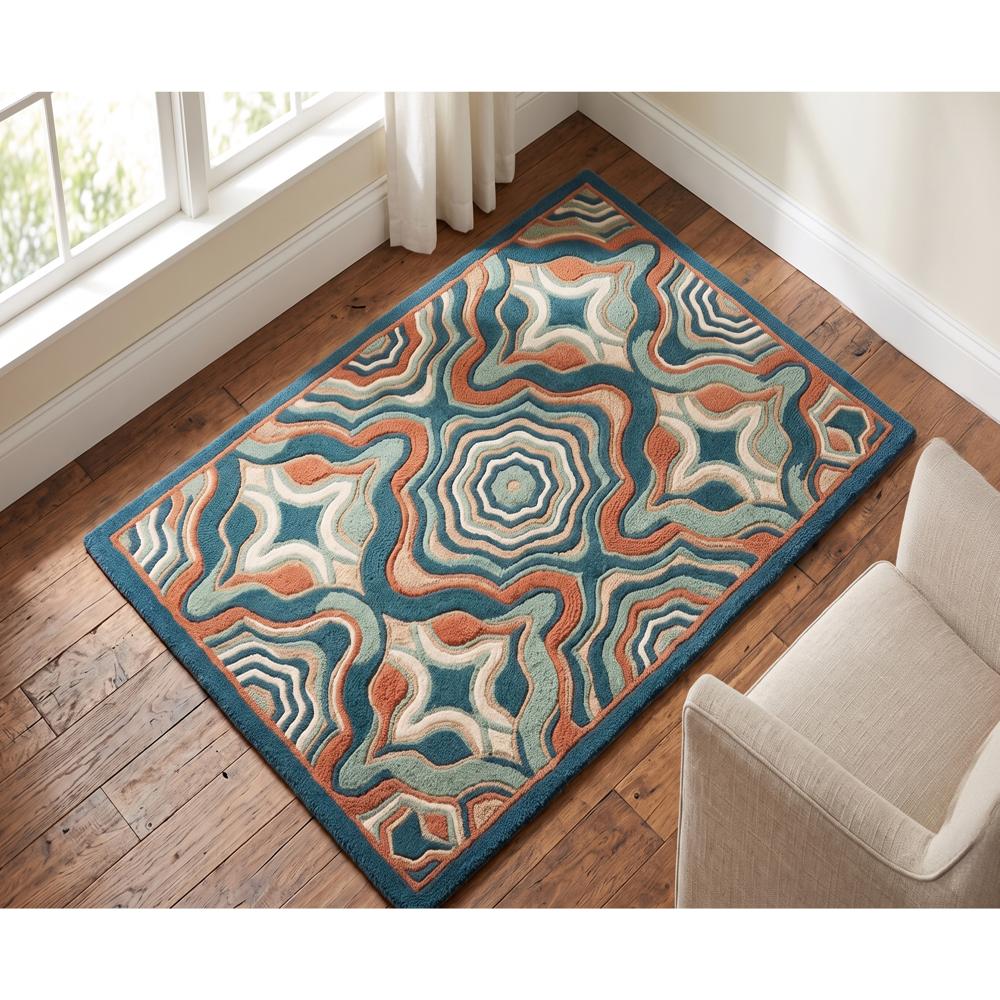 Modern Abstract Geometric Wool Rug in Blue & Orange