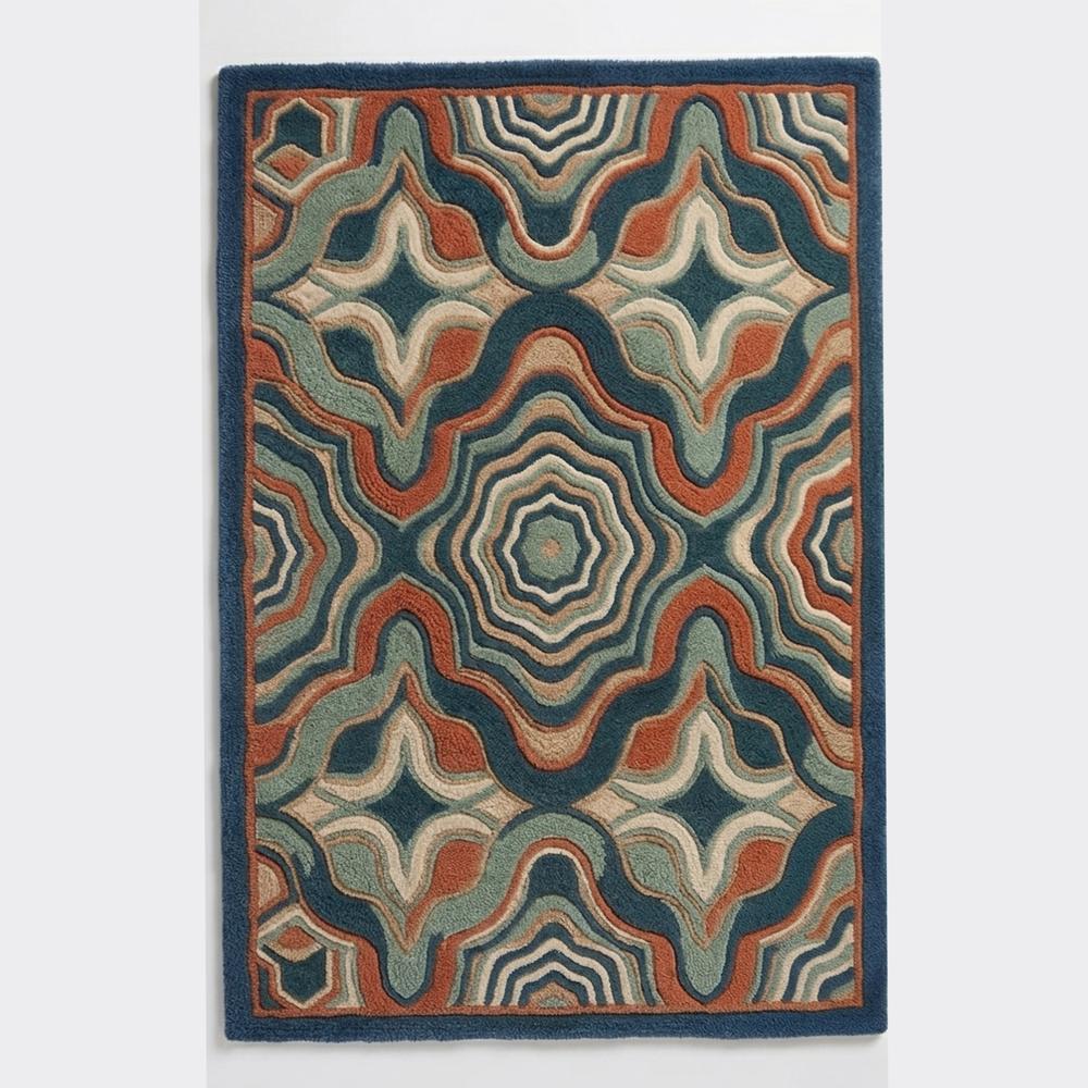 Modern Abstract Geometric Wool Rug in Blue & Orange