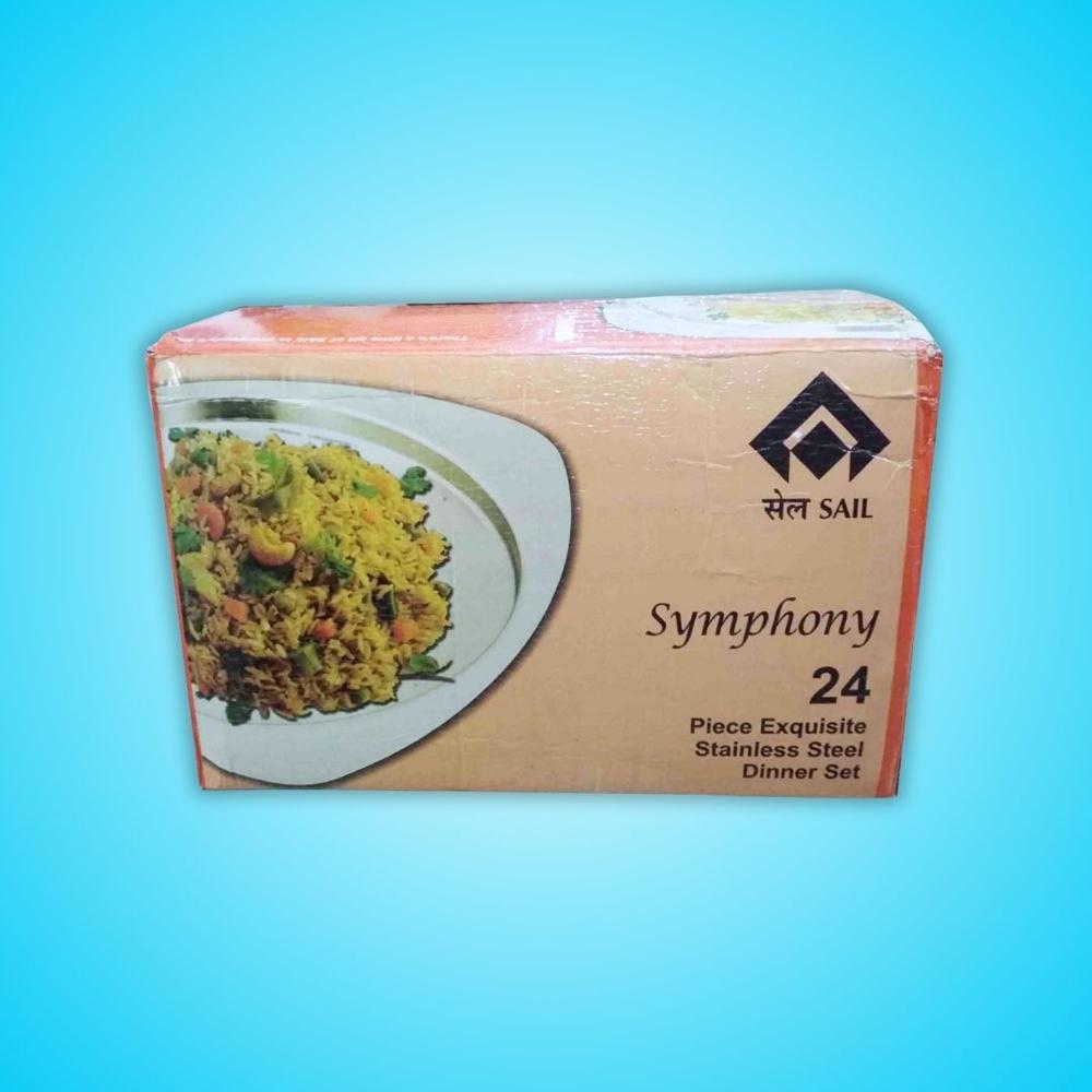 24 Pc Dinner Set- Symphony Stainless Steel Dinner Set, Designer Set Manufactured by Steel Authority of india(SAIL), Sail Salem, Tableware, Triangle Plates, Designer Dinner Set, Matte Finish, Set for 4, Rust and Crack Free