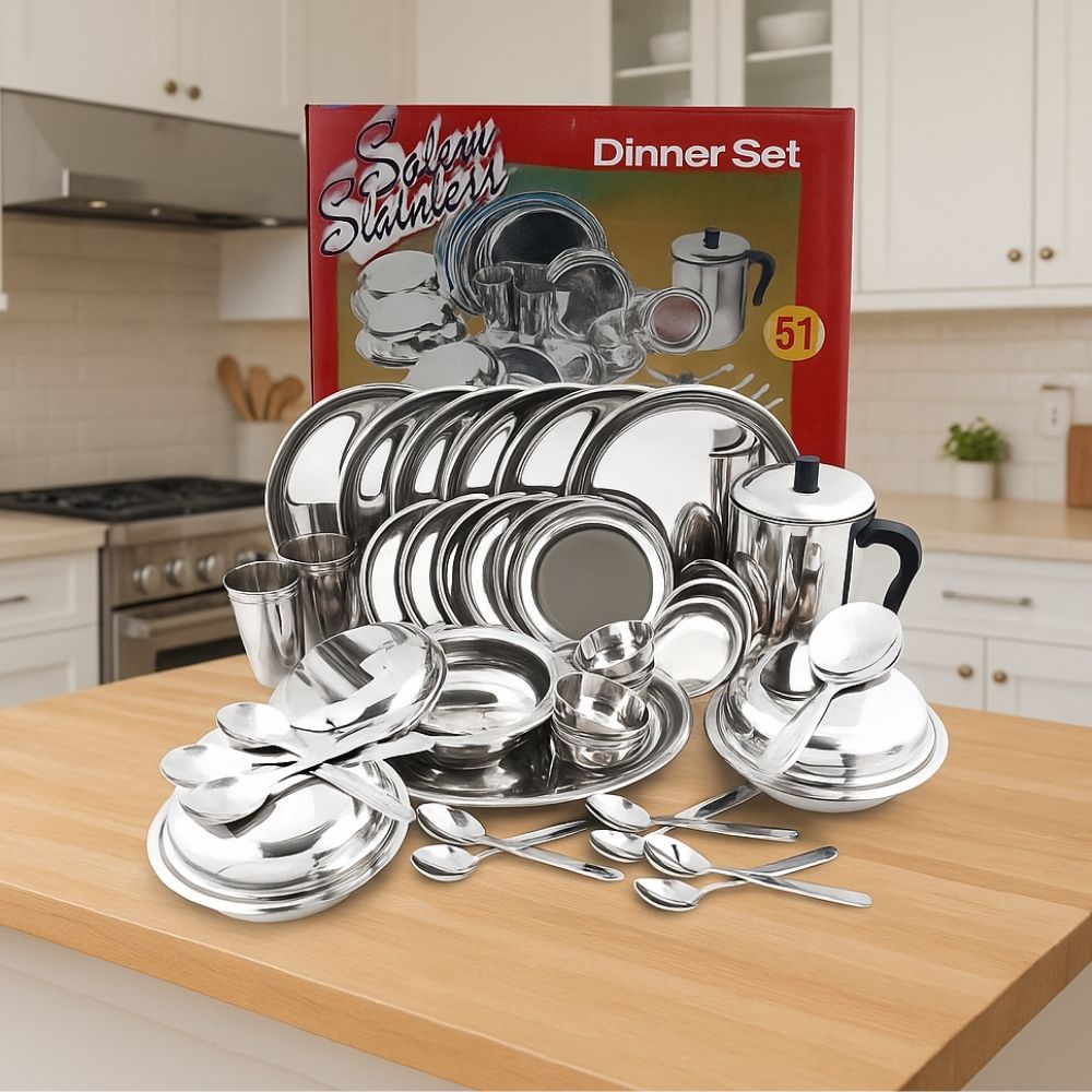 Stainless Steel, 51 pc Dinner Set, Premium Quality, 304 Grade Stainless Steel, SAIL SALEM, Set for 6, Ever Shining, Rust Free, Crack Free, Gift Pack, Ideal Gift, Elegant, Eco Friendly