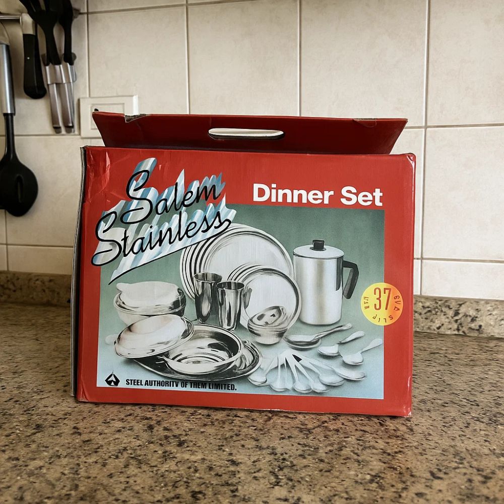 Dinner Set- 37 Piece, SAIL Salem Stainless, 304 grade, Dinner Set for 6, Shine Finish, No Rust, No Crack, Manufactured by Steel Authority of India, Gifting Ideas