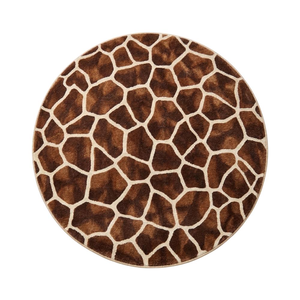 Round Brown Giraffe Print Area Rug for Living Room and Kids Room Decor