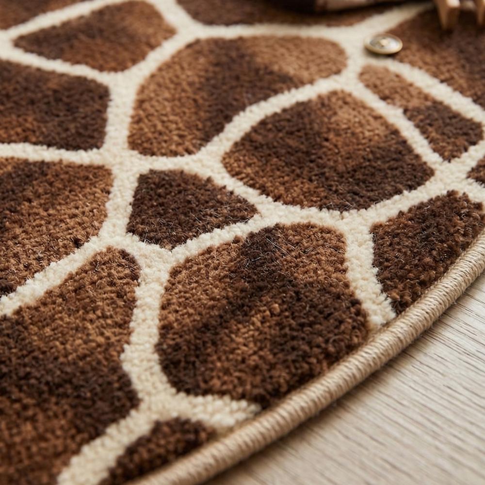 Round Brown Giraffe Print Area Rug for Living Room and Kids Room Decor