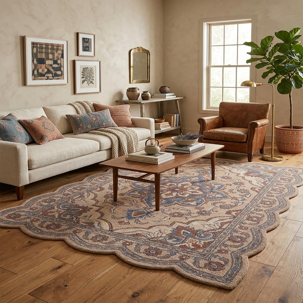 Scalloped Floral Wool Rug