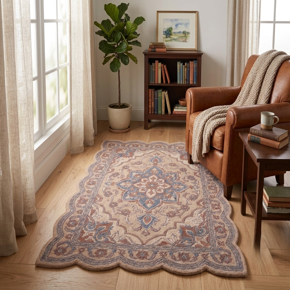 Scalloped Floral Wool Rug